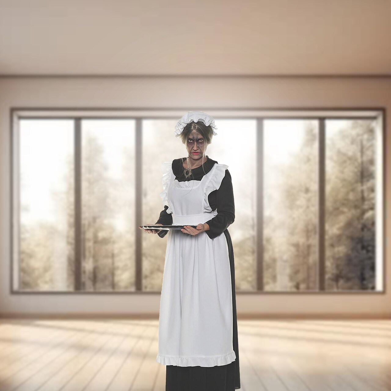 Old Maid Costume Victorian Gothic Dress with Apron & Cap